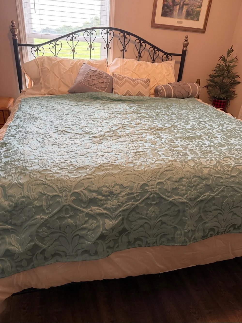 Light Teal Embossed Floral Shower Curtain